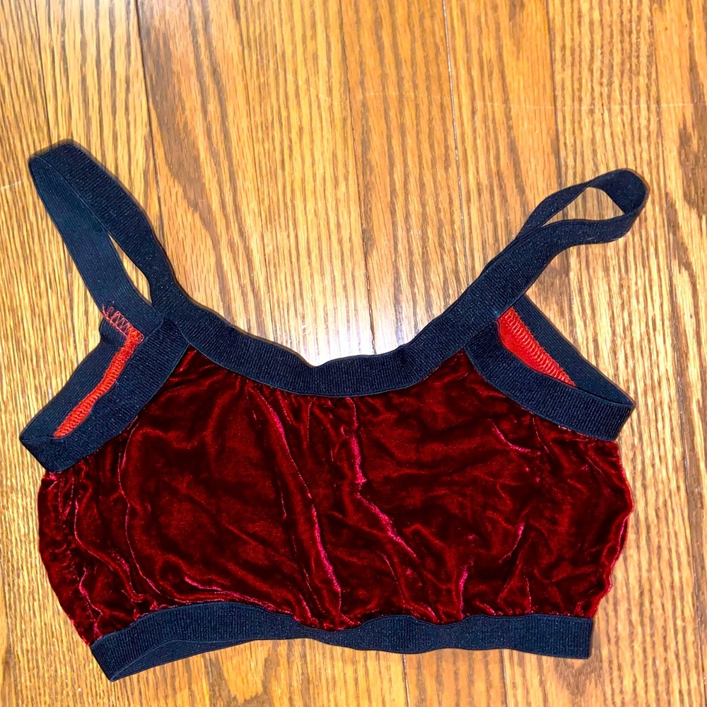Cropped red velvet cropped tank/bralette.